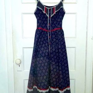 Vintage 70s Gunne Sax Navy Floral Prairie Dress
